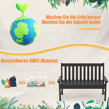 Costway Dvostruka klupa za terasu, crna