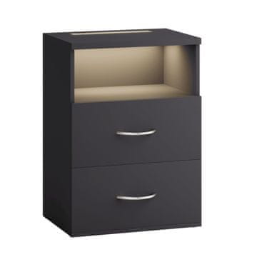 Northix Noćni ormarić s LED svjetlom, antracit, 55x40x28 cm