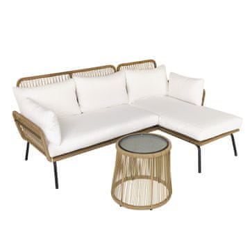 Homestar 3-dijelni set vrtnih garnitura od ratana 1 kutna sofa 1 ležaljka stol za kavu kava krem