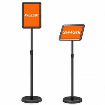 Costway Set od 2 stalaka za informacije A4, podesive visine 81–131 cm, crni