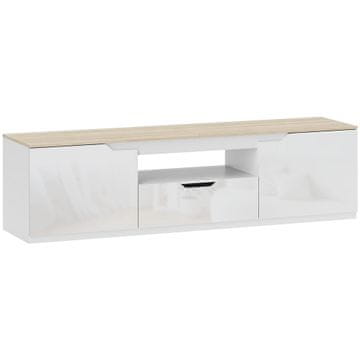 Homestar TV lowboard 160x38x43 cm, visok sjaj, 3 pretinca, ladica, prirodno drvo
