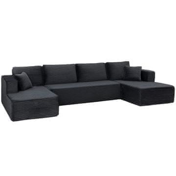 Homestar Modularni U kutna sofa s 2 ležaljke, trosjed na razvlačenje od kord tkanine, tamnosiva