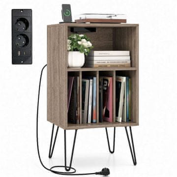 Costway Stalak za gramofon s punjačem, pretincem za vinil i policama, sivi