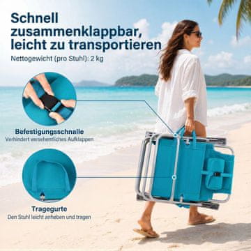 Costway Set od 2 sklopive stolice za plažu tirkizne boje s podesivim naslonom i naslonom za glavu