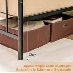 Costway Metalni okvir kreveta za madrac 190x140 cm, bračni krevet s letvicama i prostorom za pohranu
