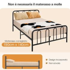 Costway Metalni okvir kreveta za madrac 190x140 cm, bračni krevet s letvicama i prostorom za pohranu
