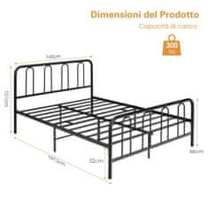 Costway Metalni okvir kreveta za madrac 190x140 cm, bračni krevet s letvicama i prostorom za pohranu