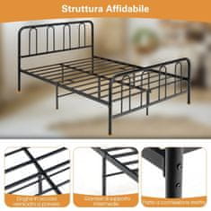 Costway Metalni okvir kreveta za madrac 190x140 cm, bračni krevet s letvicama i prostorom za pohranu