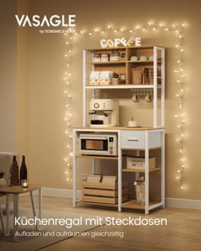 Songmics Kuhinjska polica 40x80x180.4 cm Zlatni hrast Cloud bijela s 12 kuka i tkaninskom ladicom