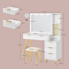 Songmics Toaletni stol s tabureom i ogledalom 40x110x135 cm bijeli