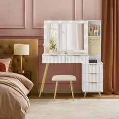 Songmics Toaletni stol s tabureom i ogledalom 40x110x135 cm bijeli