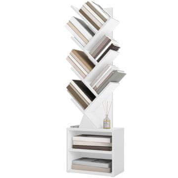 Songmics Polica za knjige u obliku stabla 20.3x38x123.2 cm bijela