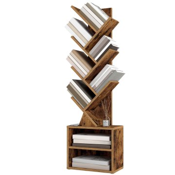 Songmics Polica za knjige u obliku stabla 20.3x38x123.2 cm smeđa
