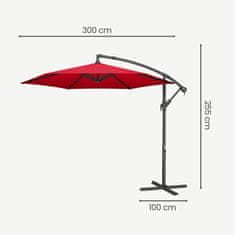 Songmics Suncobran s bočnim postoljem, promjer 300 cm x visina 245 cm, crvene boje