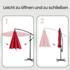 Songmics Suncobran s bočnim postoljem, promjer 300 cm x visina 245 cm, crvene boje