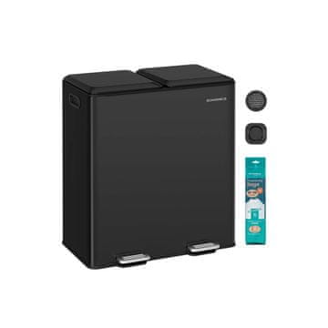 Songmics Kanta za smeće za kuhinju 2 pregrade 58.5x37x64 cm Crna