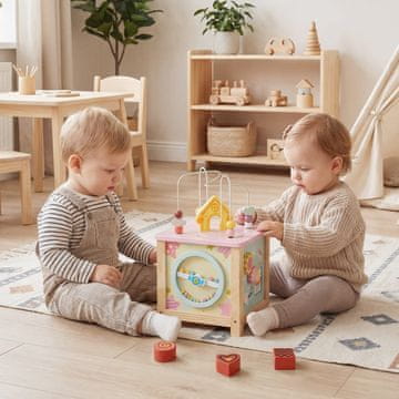 Costway Drveni aktivni kocka Montessori senzorna igračka za djecu od 18+ mjeseci