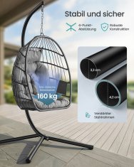 Songmics Viseća stolica s postoljem 98x103x195 cm siva