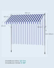 Songmics Tenda visine podesive 300x120 cm Plava