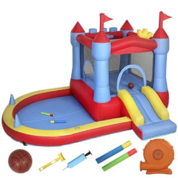 Homestar Dvorac na napuhavanje s puhalom, toboganom, trampolinom, bazenom za prskanje, 342x255x209 cm, plavi