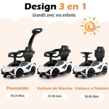 Costway 3 u 1 dječja guralica Lamborghini bijela