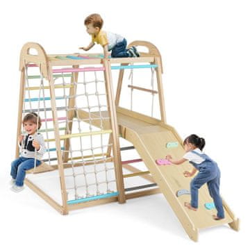 Costway 8-u-1 Montessori penjalica za džunglu s toboganom, šarena