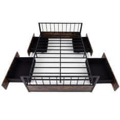 Costway Metalni okvir kreveta s 2 ladice 200x90 cm smeđi