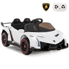 Costway Dječji električni automobil Lamborghini bijeli s daljinskim upravljačem LED svjetlima truba glazba