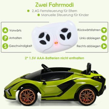 Costway Dječji električni automobil 12V 2.4G daljinsko upravljanje 3-5 km/h MP3 zelena