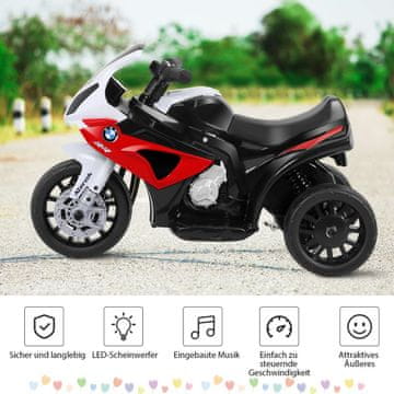 Costway Dječji motocikl s pomoćnim kotačima 6 V električni motocikl 66x37x44,5 cm crveni
