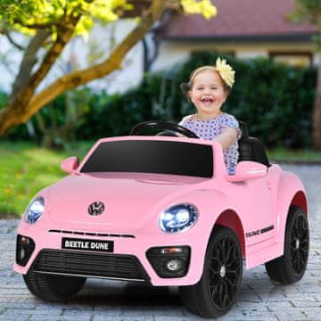 Costway Dječji automobil VW Buba s glazbom, 2 načina osvjetljenja, 2.4G daljinsko upravljanje, ružičasti