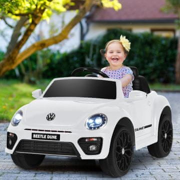 Costway Dječji VW Beetle automobil s glazbom, 2 načina osvjetljenja, 2.4G daljinsko upravljanje, bijeli