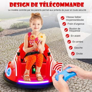 Costway Dječji autić za sudaranje 12V s rotacijom od 360 stupnjeva, glazbom, svjetlima i daljinskim upravljačem, crveni