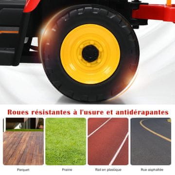Costway Dječji traktor na pedale s 3 brzine 12V s uklonjivom prikolicom crveni