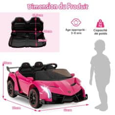 Costway Dječji električni automobil Lamborghini model ružičasti s daljinskim upravljačem LED prednja svjetla sirena glazba