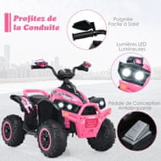 Costway 12V električni dječji quad ružičasti s glazbom, trubom i LED svjetlom