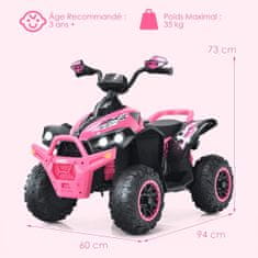 Costway 12V električni dječji quad ružičasti s glazbom, trubom i LED svjetlom