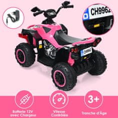 Costway 12V električni dječji quad ružičasti s glazbom, trubom i LED svjetlom