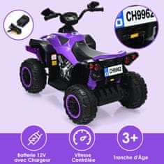 Costway 12V električni dječji quad s glazbenim trubom i LED prednjim svjetlom ljubičasti