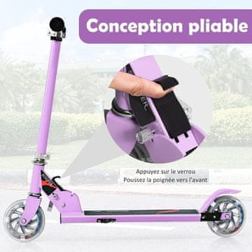 Costway Dječji aluminijski sklopivi stunt romobil s LED kotačima, ljubičasti