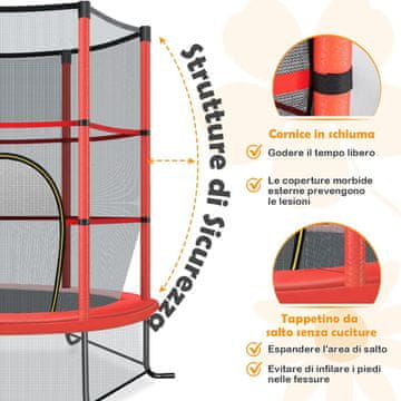 Costway Vrtni trampolin Ø165 cm s zaštitnom mrežom i crvenom čeličnom konstrukcijom