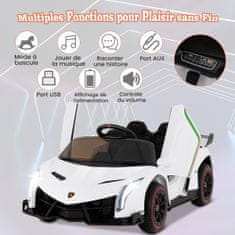 Costway Dječji električni automobil Lamborghini bijeli s daljinskim upravljačem LED svjetlima truba glazba