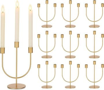 Nikcorp Set 10 zlatnih metalnih svijećnjaka, elegantni ukrasni držači za svijeće, visina 9,8 cm, promjer baze 4 cm, za konusne i standardne svijeće, idealni za stol, vjenčanja, domjenke, poklon