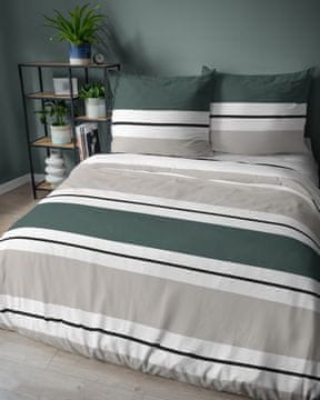 Detexpol Satenska posteljina 220x200 Detexpol bež zelena bijela pruge