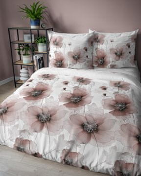 Detexpol Poštena satenska 220x200 Detexpol puderasto bijela, romantični makovi