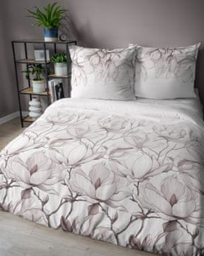 Detexpol Satin posteljina 220x200 Detexpol puderasta bijela s cvjetovima magnolije