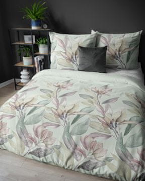 Detexpol Satin posteljina 220x200 Detexpol kaduljasta, vrijeskovo bež s magnolijama