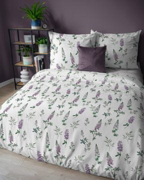 Detexpol Flanel posteljina 220x200 bijela, ljubičasti cvjetovi lupina