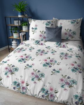 Detexpol Pošelj flanelna 220x200 bijela tirkizno ružičaste kompozicije cvijeća