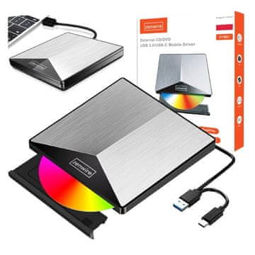 ZENWIRE Vanjski prijenosni DVD CD RW uređaj za čitanje i pisanje, 2 u 1, USB 3.0 i USB-C 3.1 za prijenosna i stolna računala, aluminijska nadgradnja Zenwire SY881